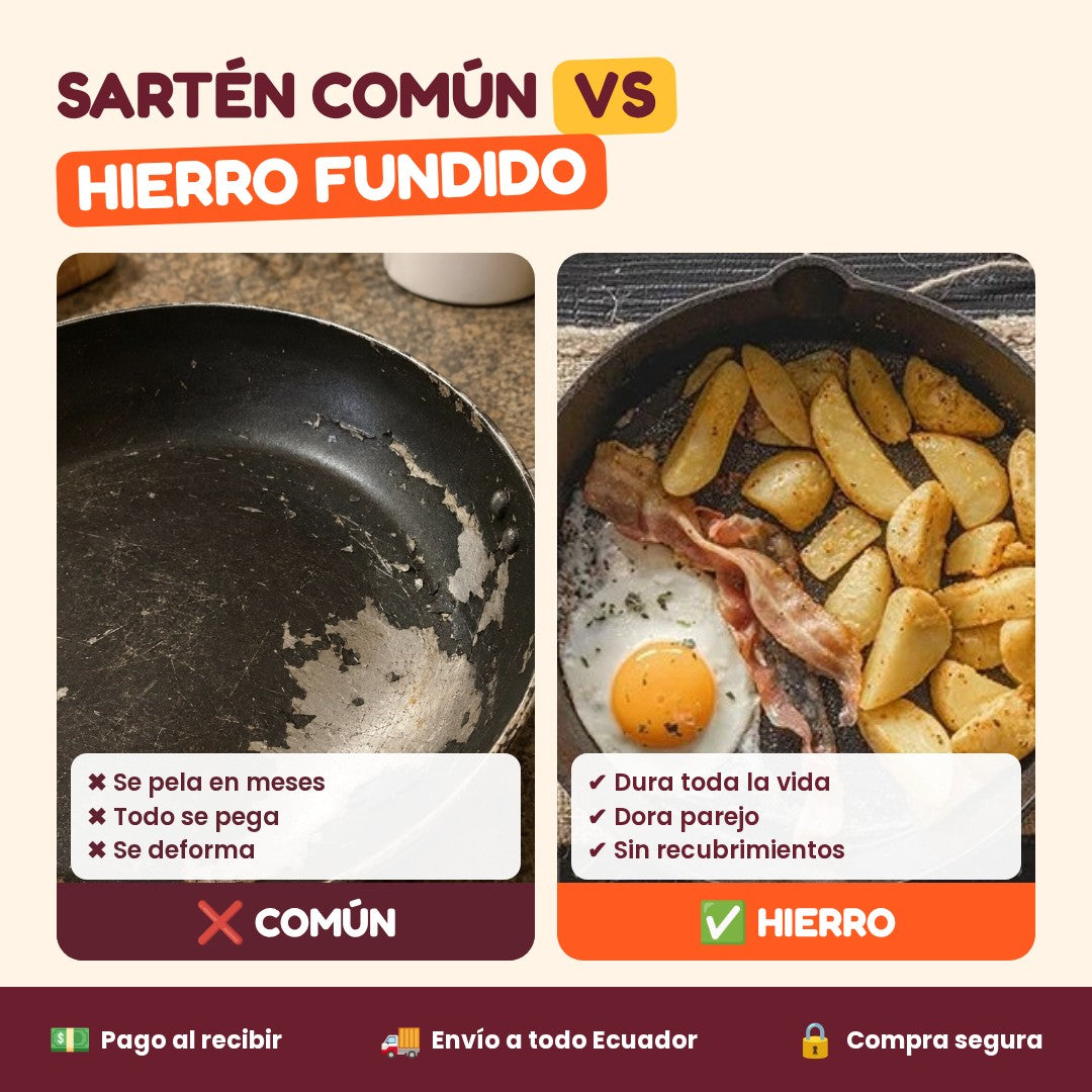Sartén común vs hierro fundido