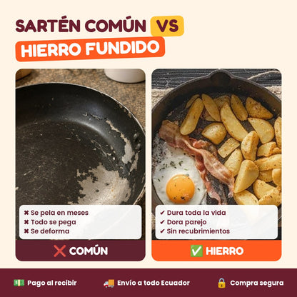 Sartén común vs hierro fundido