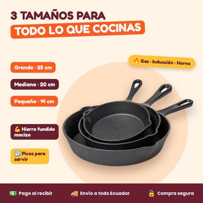 3 tamaños: 25, 20 y 14 cm