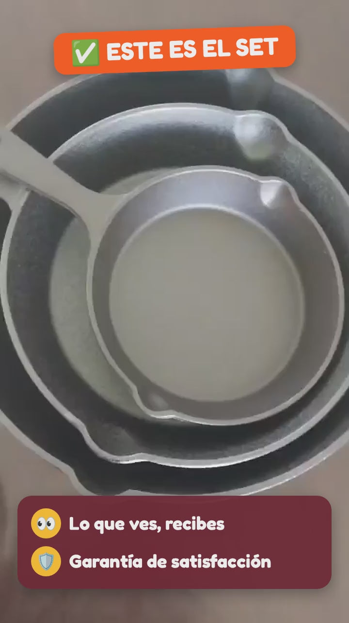 Video real del set de 3 sartenes: lo que ves, recibes